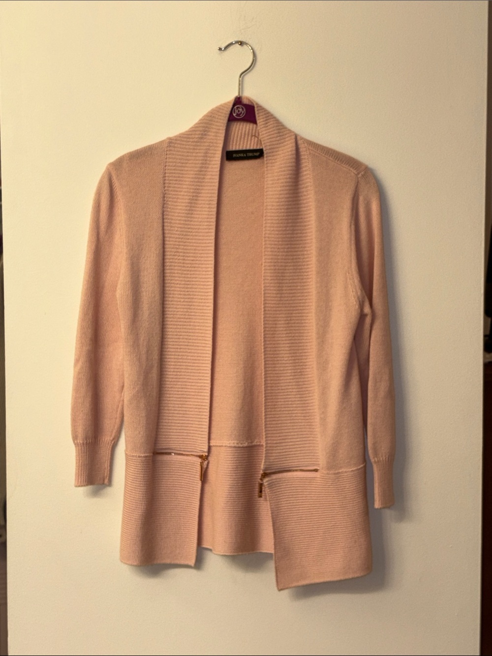 Ivanka Trump Sweater Rose Gold Zip Open Cardigan